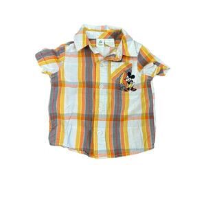 Vintage Disney Baby Mickey Mouse Plaid Button Down Shirt Infant size 6 Months